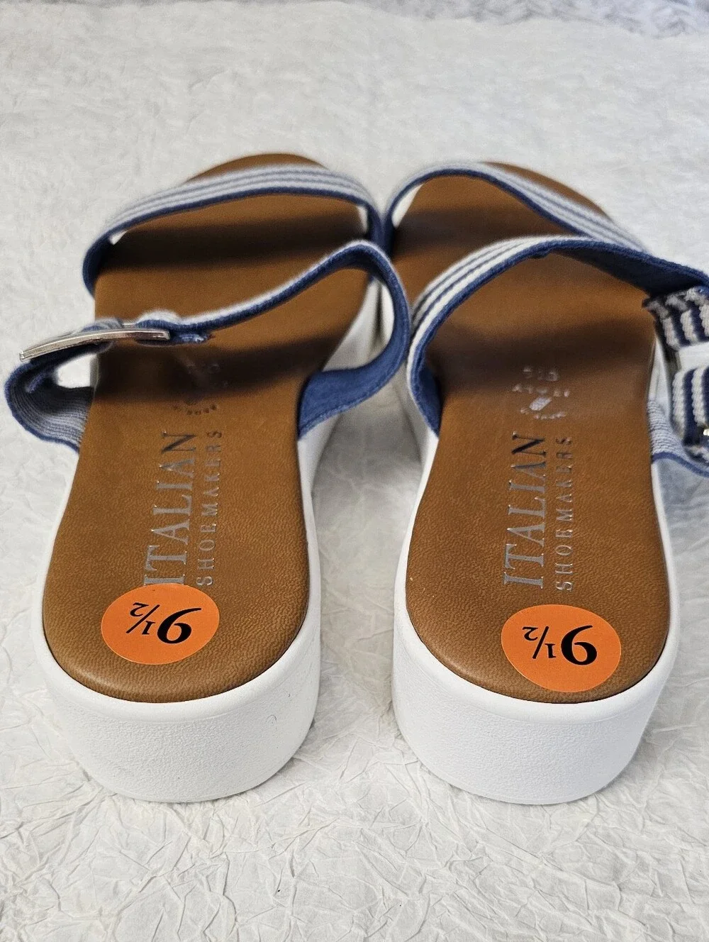 Italian Shoemakers Jaiya nautical blue white wedge sandals slides womens 9.5 NEW
